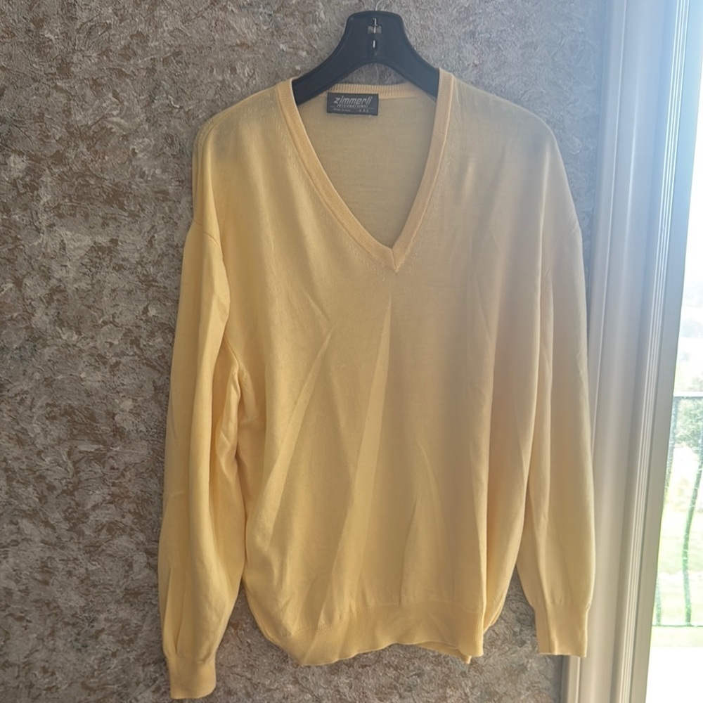 Zimmerli Yellow V Neck Knit Sweater Classic